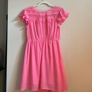 NWT, Mine, Bubble gum pink mini dress with lace, Sz L (fits like M)